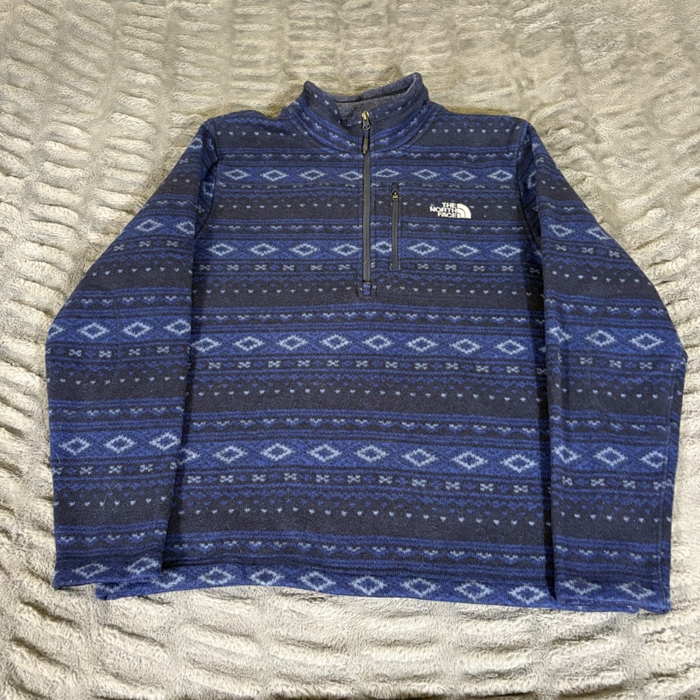 The North Face Mens Large Blue Fair Isle Geometric 1/4 Zip Fleece Pullover AT618